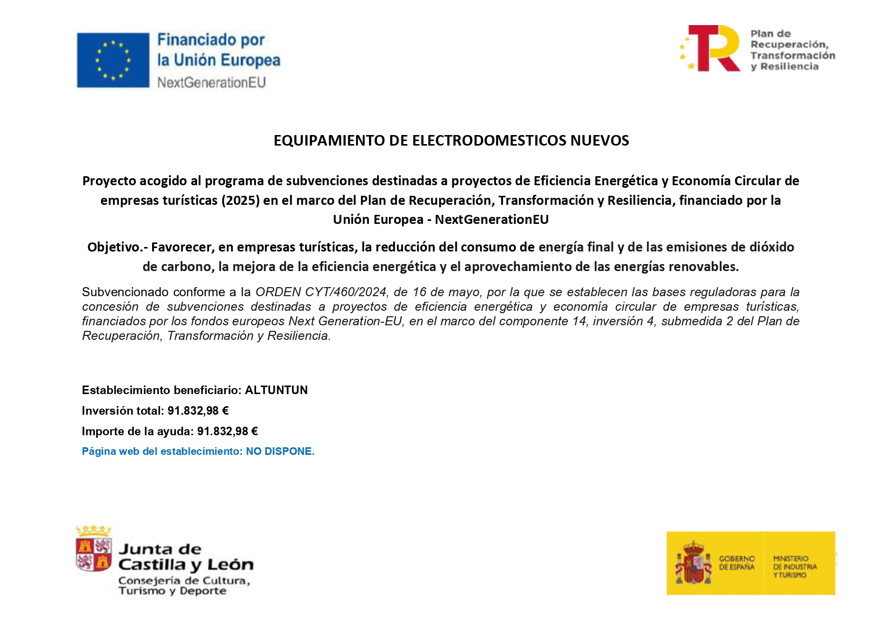 Cartel oficial de subvención